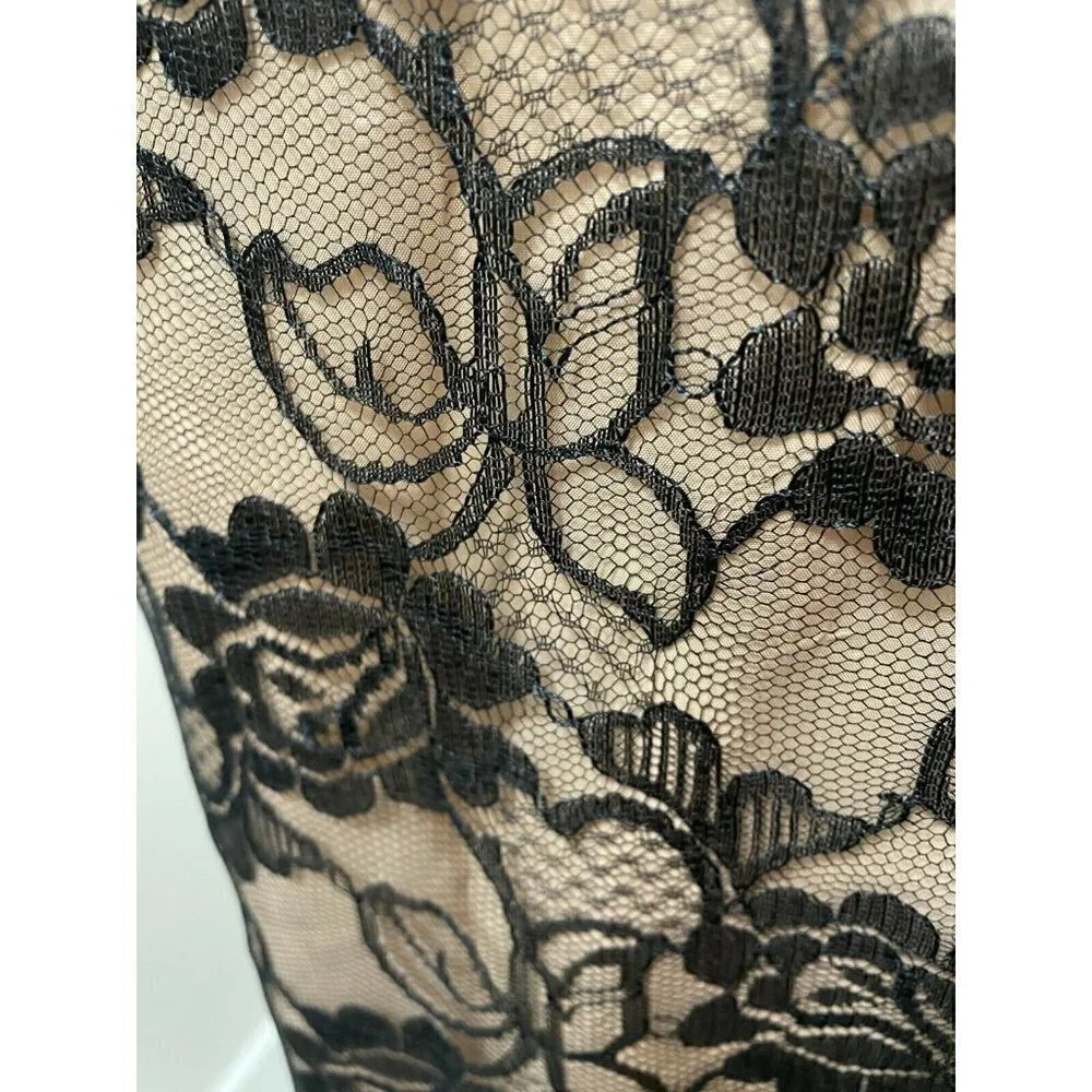 Women's Elizabeth Wayman New York Black Lace Shift Dress Tan Lining Size 6 - Picture 6 of 7